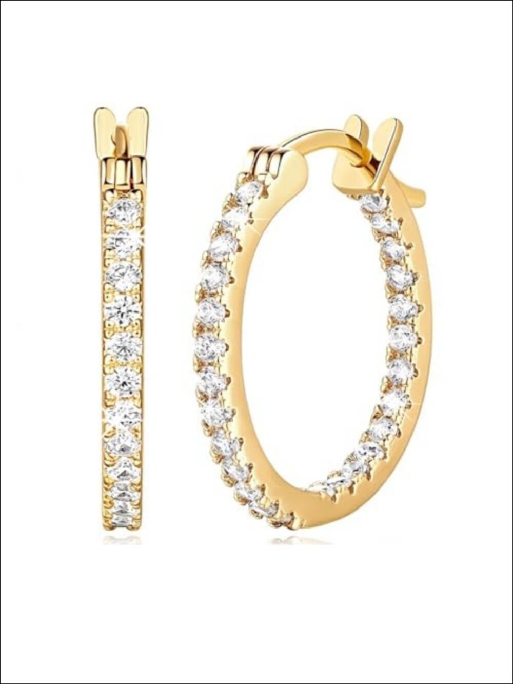 14K Gold Plated Hoop Earrings with Cubic Zirconia, Hypoallergenic Comfort Fit